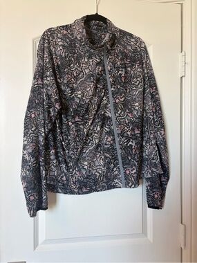 Athleta Gray and Pink Patterned Zip Bomber Jacket
